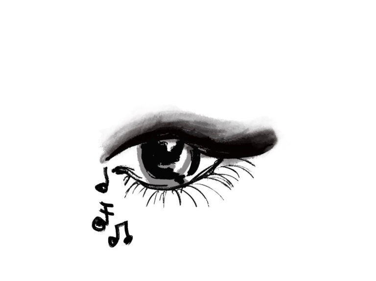 Magnolia Bestattungen-Eine Zeichnung von einem Auge aus dem anstatt Tränen Musiknoten fliesen